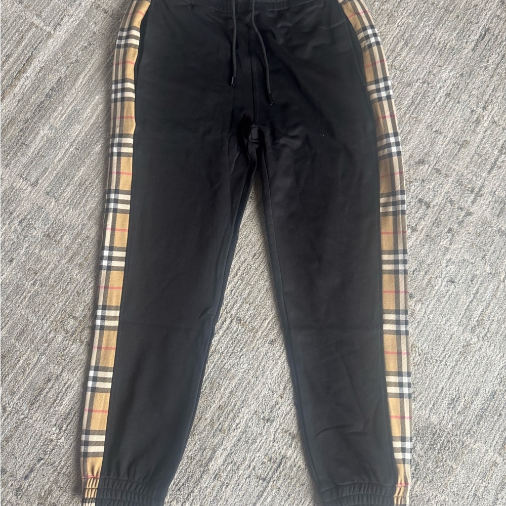 Burberry Black Joggers with Plaid Side Stripe